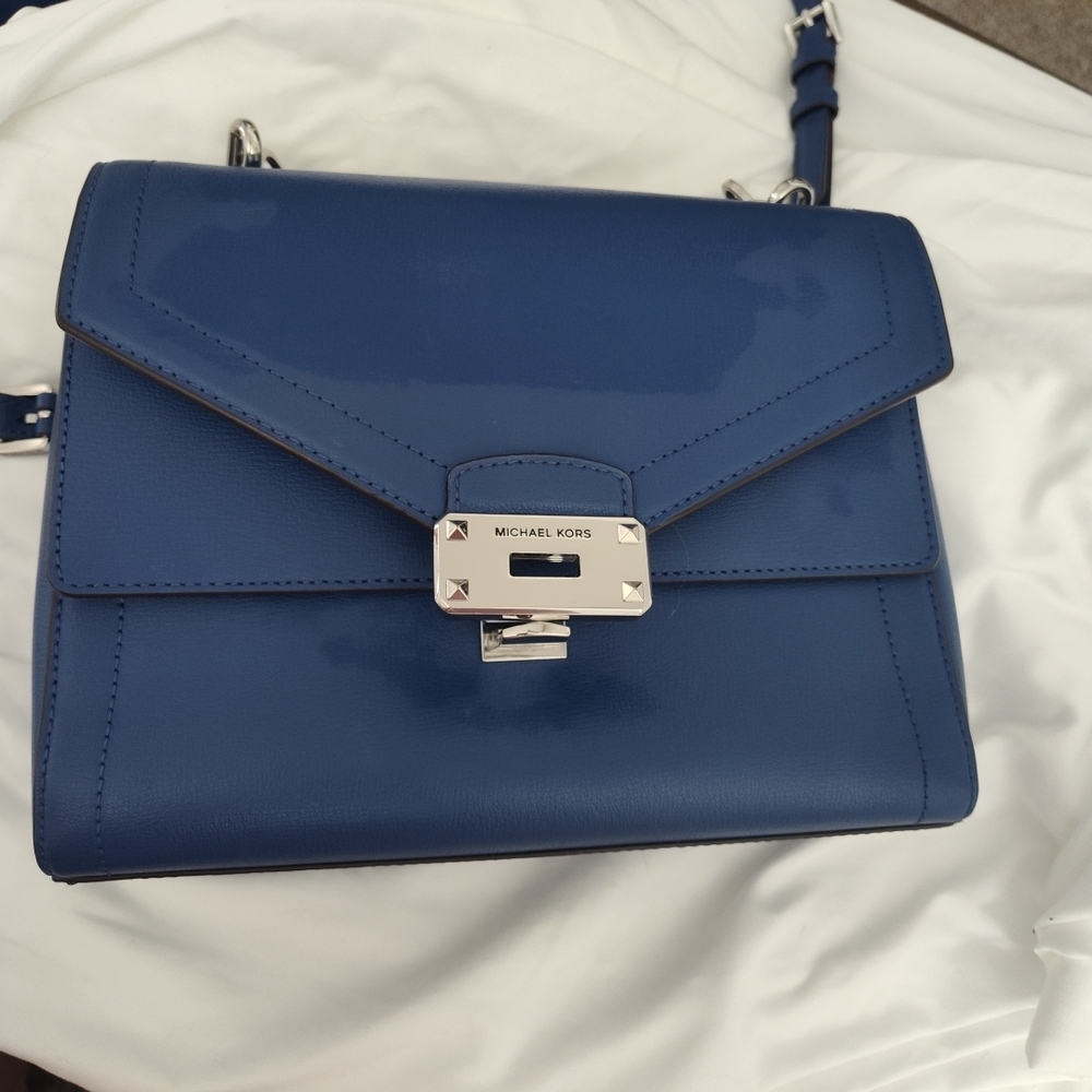 Michael Kors Royal Blue Leather Envelope Clutch with Silver Hardware - Picture 6 of 9